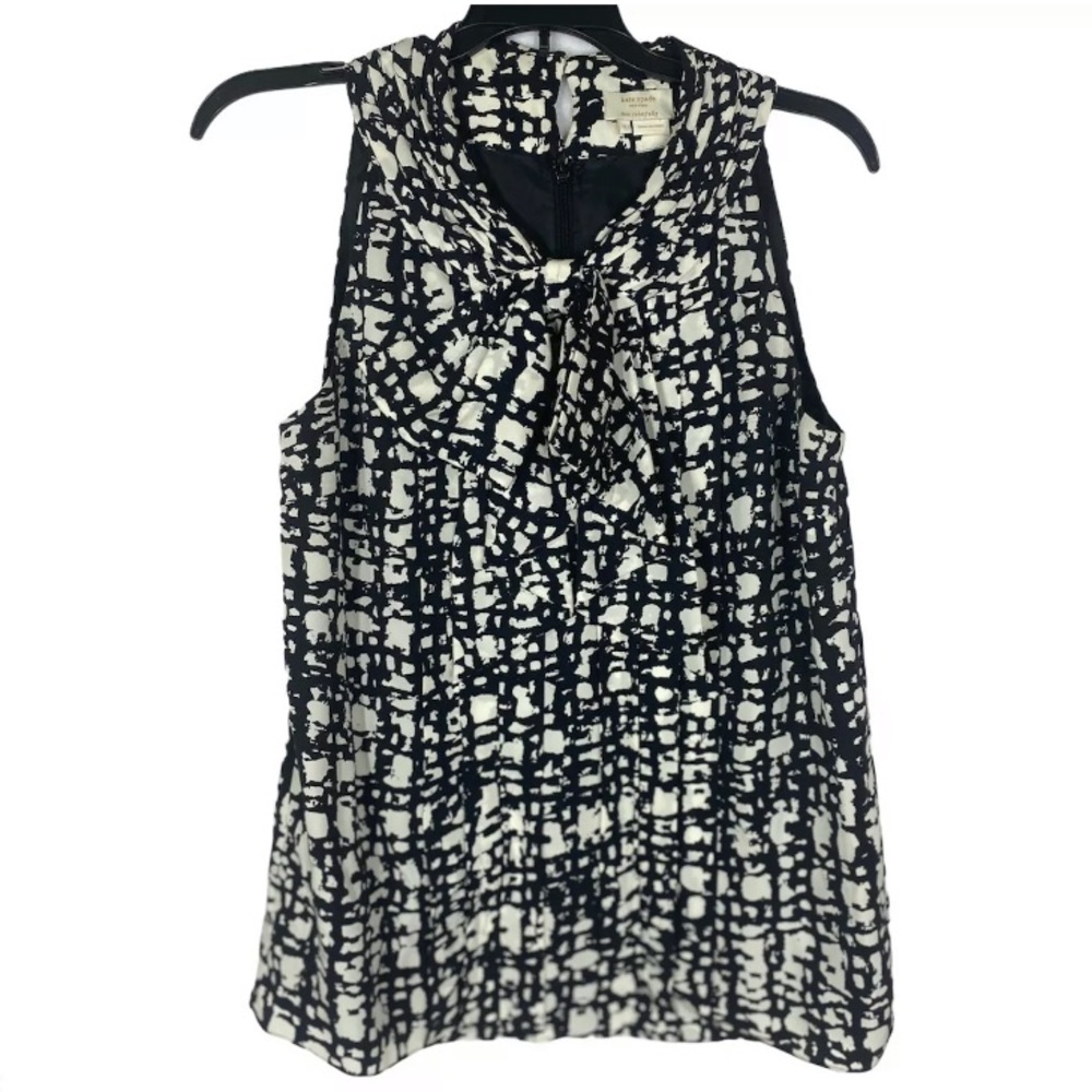 Kate Spade Ivory and Black Bow Blouse - 100% Silk